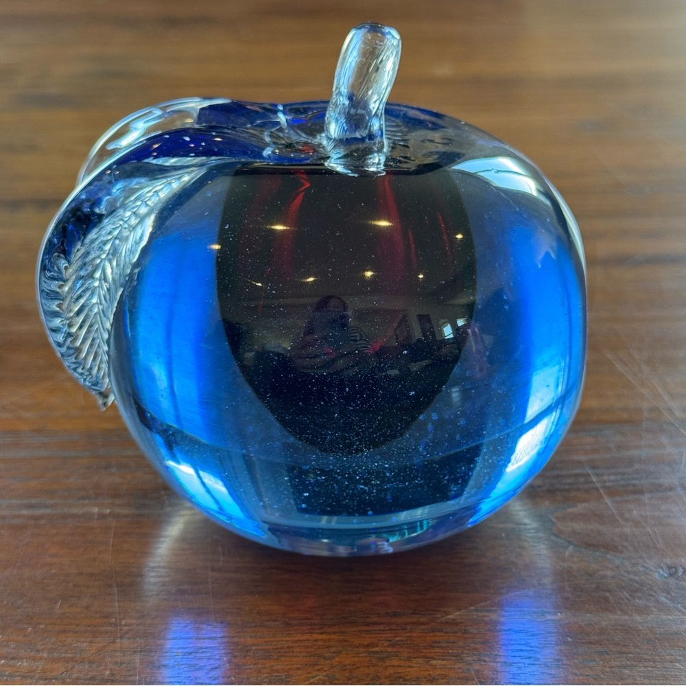 MURANO Art Glass Single SOMMERSO APPLE BOOKEND BLUE RED